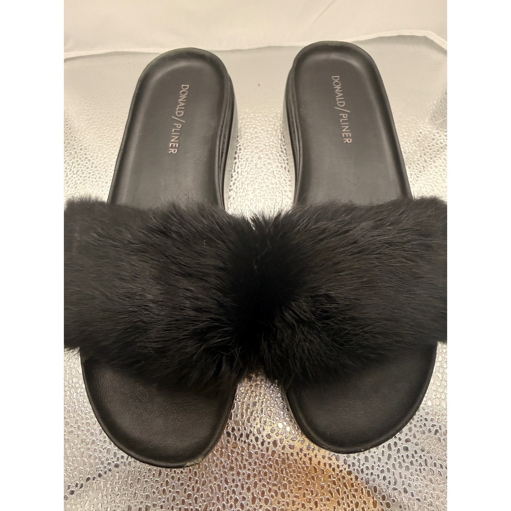 Donald J Pliner Black Calf Hair Fur Slide Sandals Women's Size 7.5 Luxe Slip-On